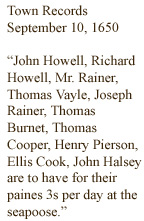 1650 town records, list of names, pay.